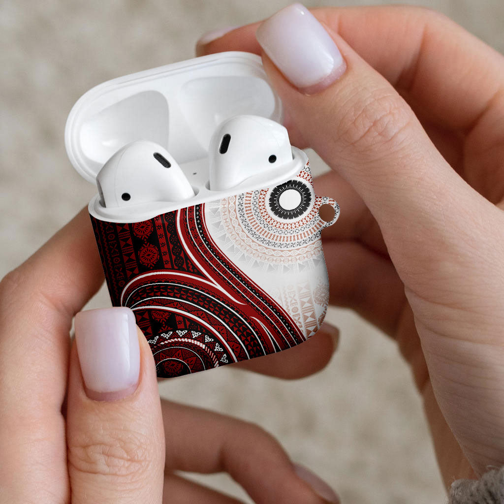 Bula Fiji Vintage Tapa AirPods Case Kaivity Masi Wave Motifs - Red LT7 - Polynesian Pride