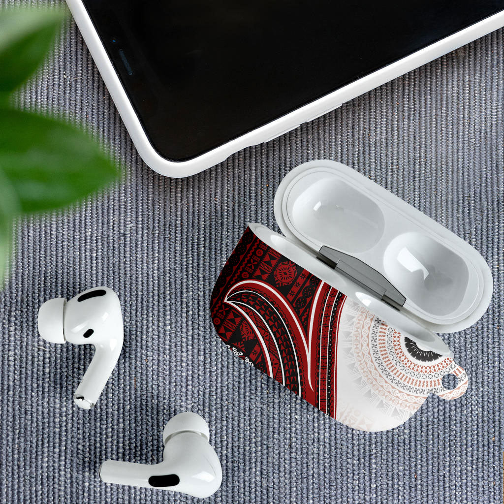 Bula Fiji Vintage Tapa AirPods Case Kaivity Masi Wave Motifs - Red LT7 - Polynesian Pride