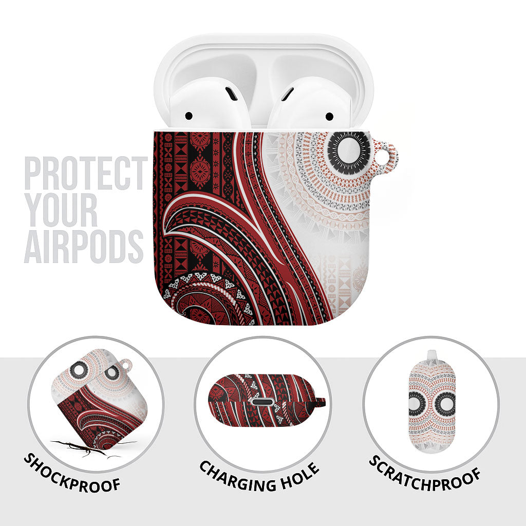 Bula Fiji Vintage Tapa AirPods Case Kaivity Masi Wave Motifs - Red LT7 - Polynesian Pride