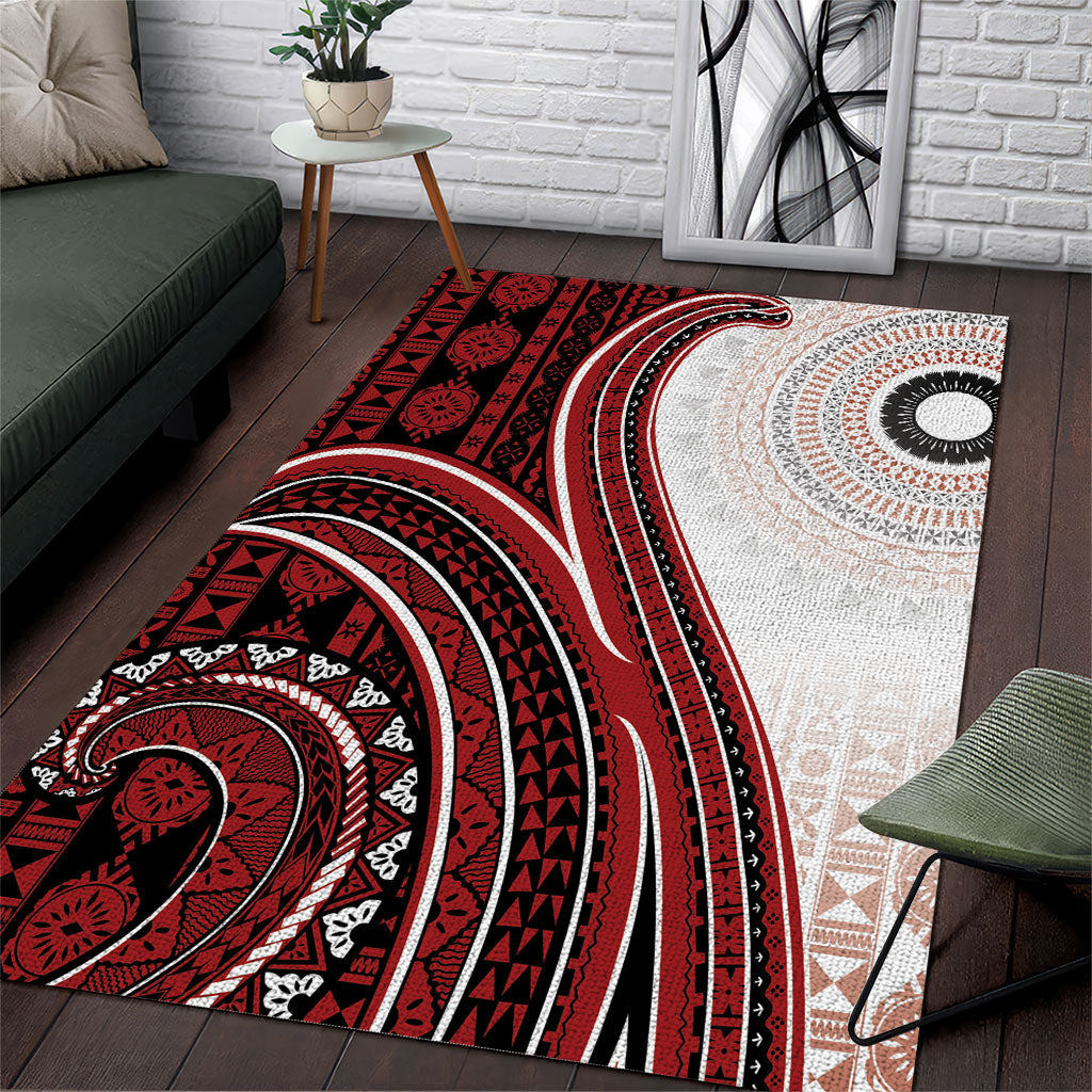 Bula Fiji Vintage Tapa Area Rug Kaivity Masi Wave Motifs - Red LT7 Red - Polynesian Pride