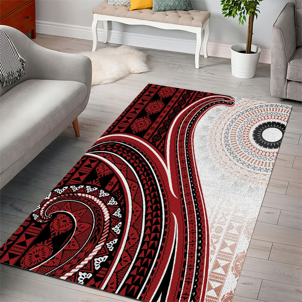 Bula Fiji Vintage Tapa Area Rug Kaivity Masi Wave Motifs - Red LT7 - Polynesian Pride