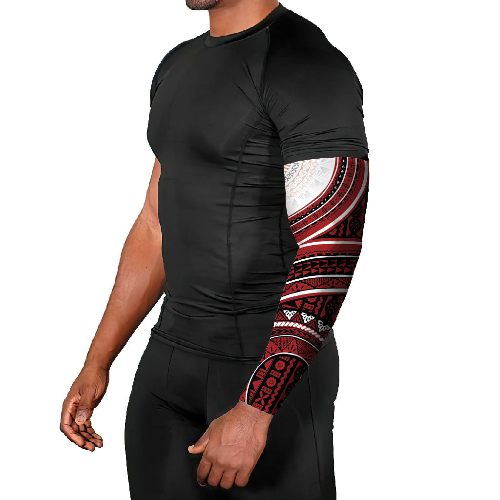 Bula Fiji Vintage Tapa Arm Sleeves Kaivity Masi Wave Motifs - Red LT7 - Polynesian Pride