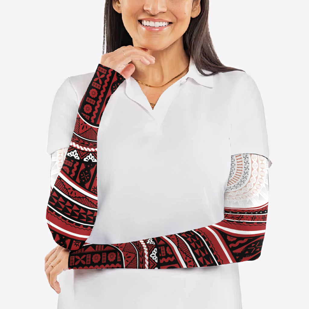 Bula Fiji Vintage Tapa Arm Sleeves Kaivity Masi Wave Motifs - Red LT7 - Polynesian Pride