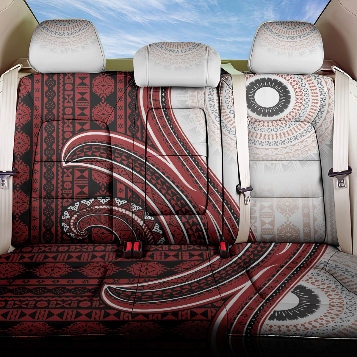 Bula Fiji Vintage Tapa Back Car Seat Cover Kaivity Masi Wave Motifs - Red