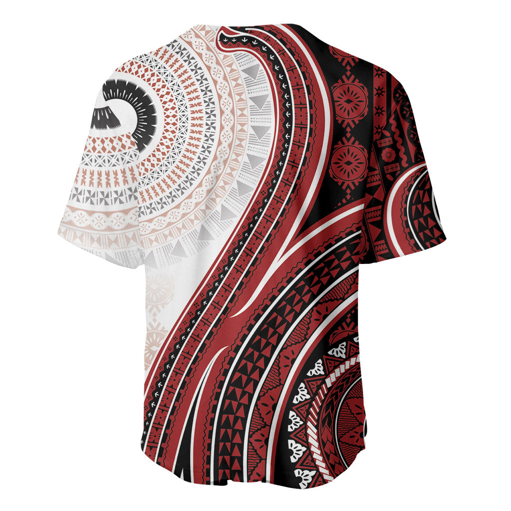 Bula Fiji Vintage Tapa Baseball Jersey Kaivity Masi Wave Motifs - Red