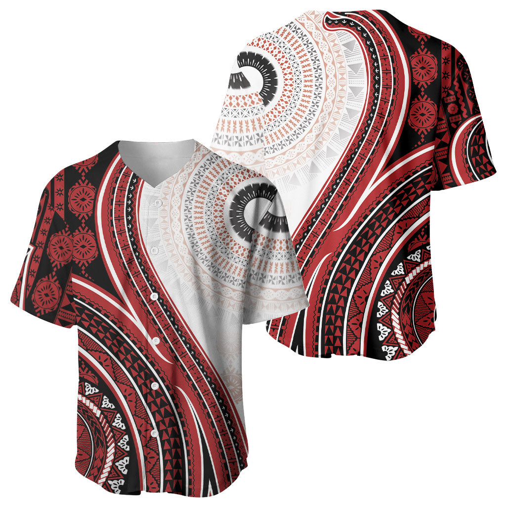 Bula Fiji Vintage Tapa Baseball Jersey Kaivity Masi Wave Motifs - Red