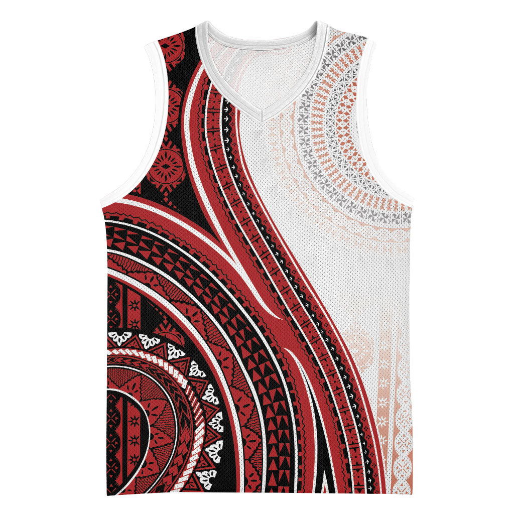 Bula Fiji Vintage Tapa Basketball Jersey Kaivity Masi Wave Motifs - Red LT7 Unisex Red - Polynesian Pride
