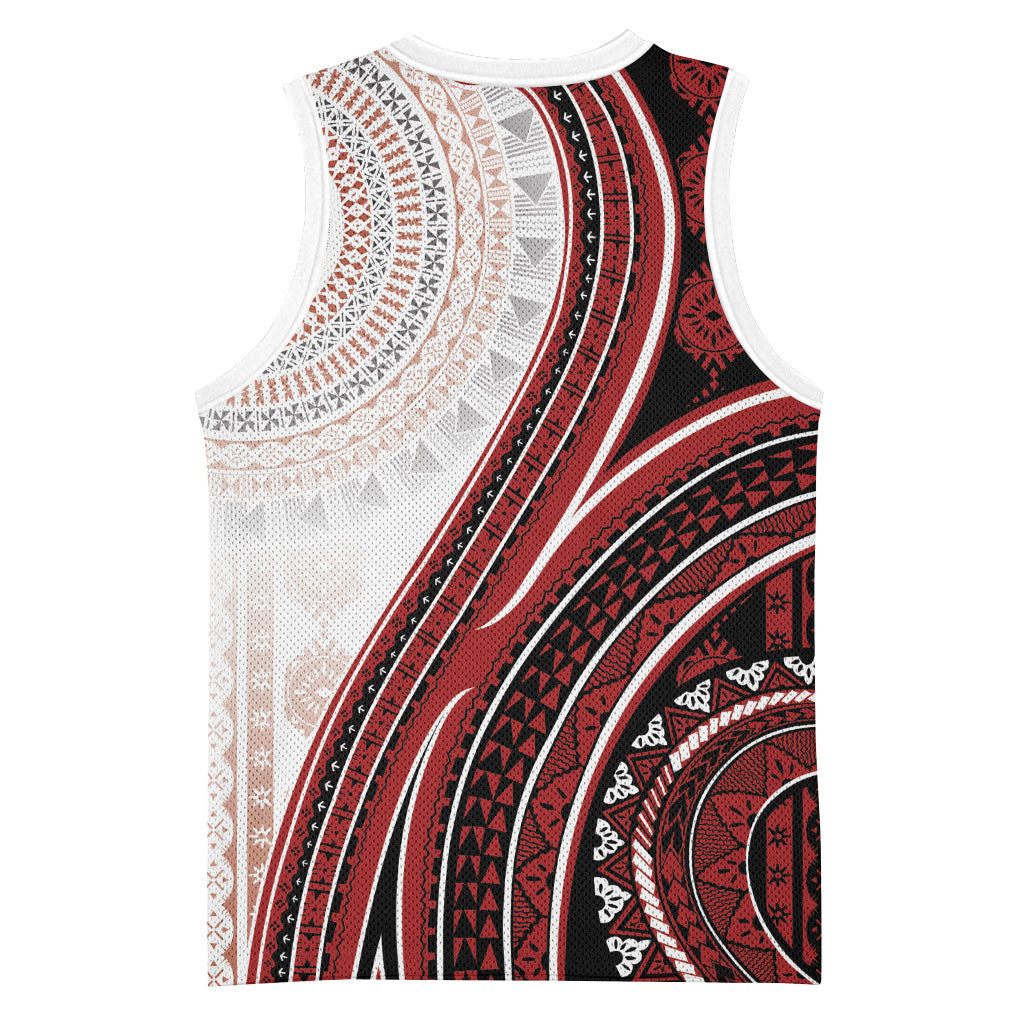 Bula Fiji Vintage Tapa Basketball Jersey Kaivity Masi Wave Motifs - Red LT7 - Polynesian Pride