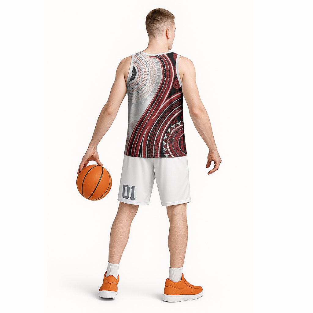 Bula Fiji Vintage Tapa Basketball Jersey Kaivity Masi Wave Motifs - Red LT7 - Polynesian Pride