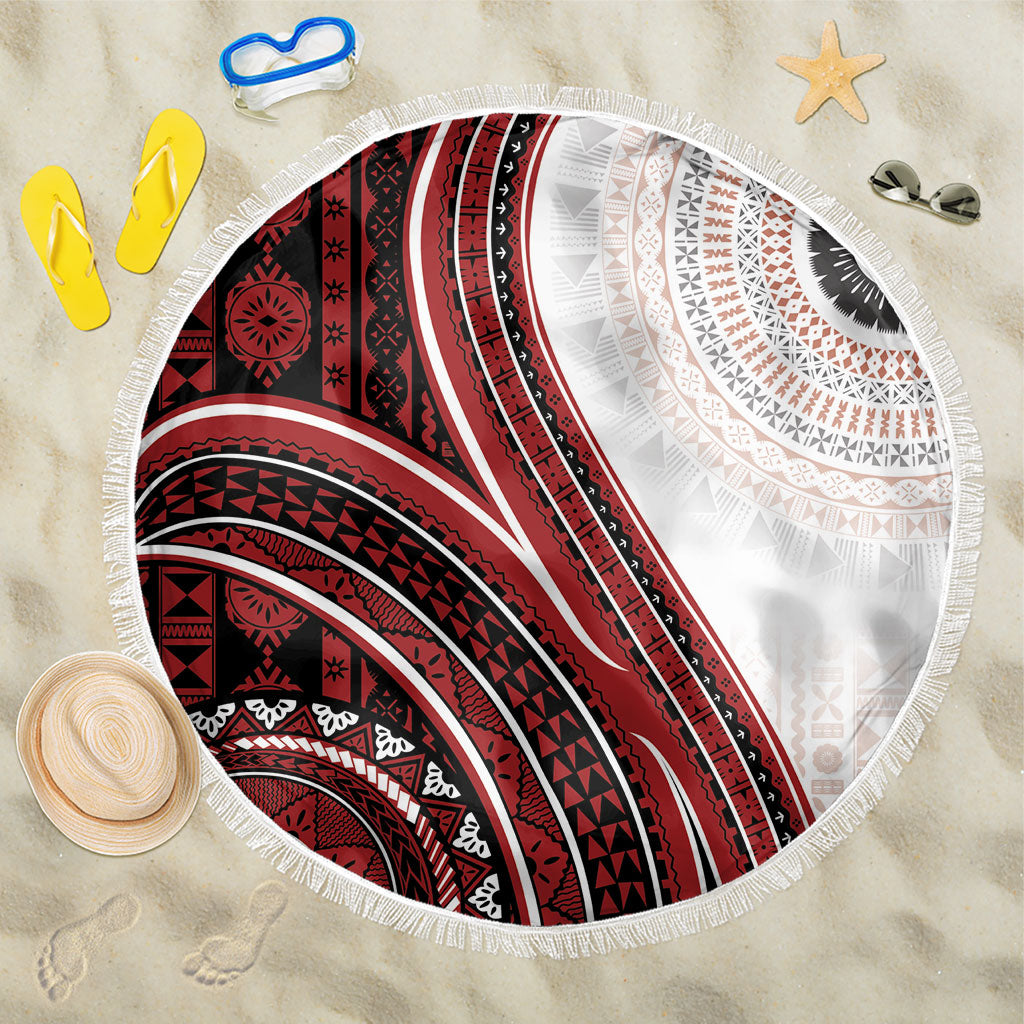 Bula Fiji Vintage Tapa Beach Blanket Kaivity Masi Wave Motifs - Red