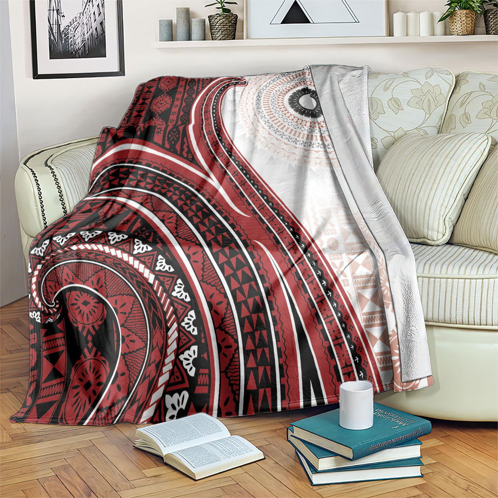 Bula Fiji Vintage Tapa Blanket Kaivity Masi Wave Motifs - Red LT7 Red - Polynesian Pride