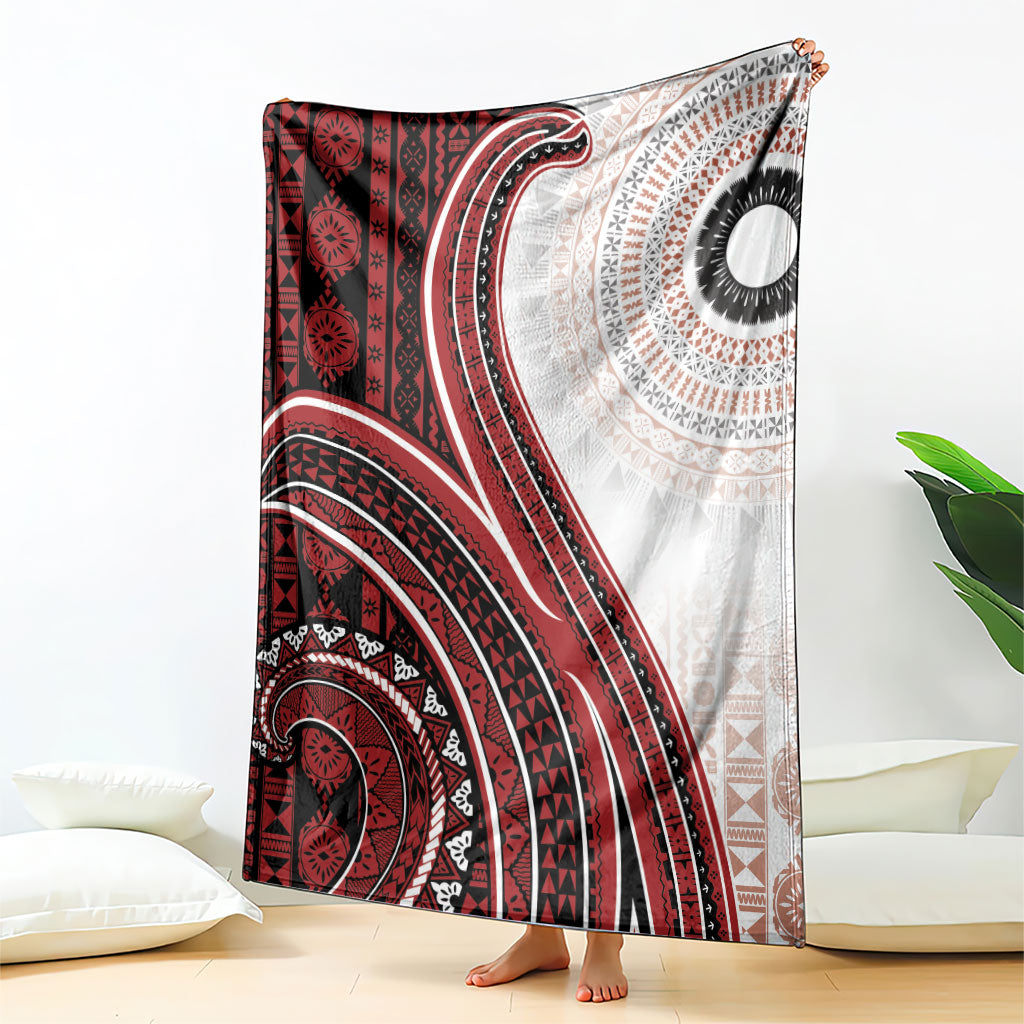 Bula Fiji Vintage Tapa Blanket Kaivity Masi Wave Motifs - Red LT7 - Polynesian Pride