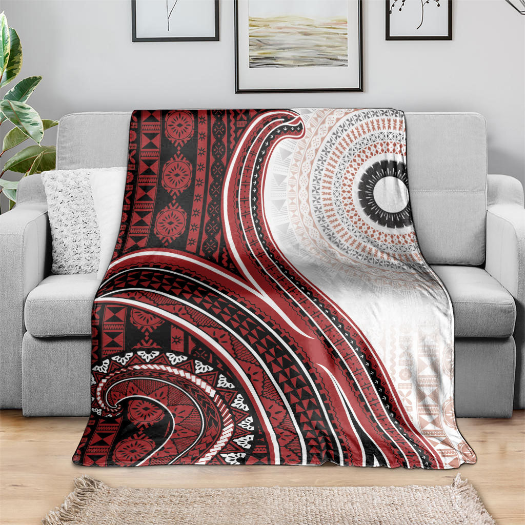 Bula Fiji Vintage Tapa Blanket Kaivity Masi Wave Motifs - Red LT7 - Polynesian Pride