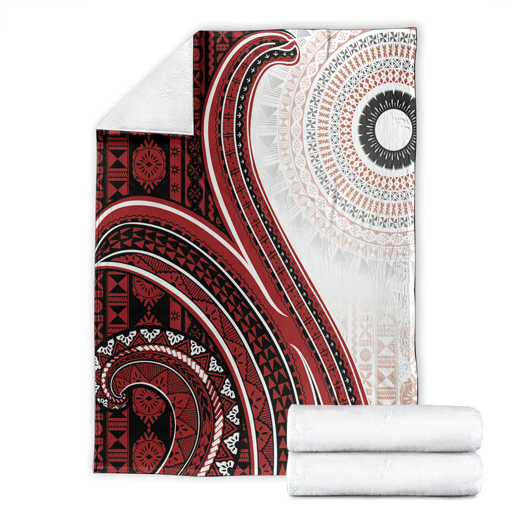Bula Fiji Vintage Tapa Blanket Kaivity Masi Wave Motifs - Red LT7 - Polynesian Pride