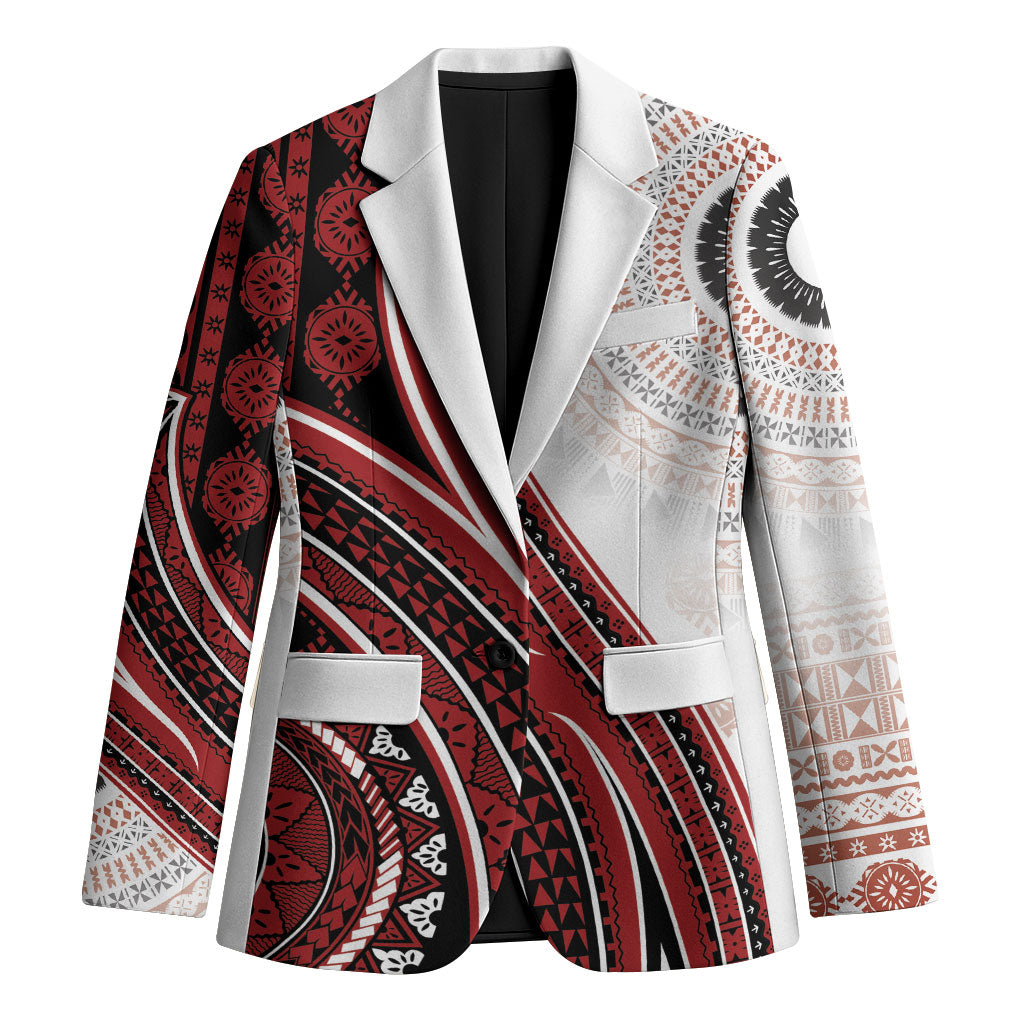 Bula Fiji Vintage Tapa Blazer Kaivity Masi Wave Motifs - Red