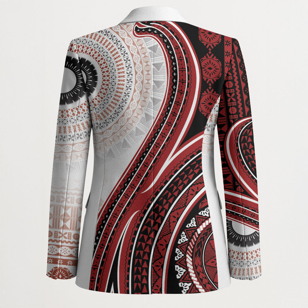 Bula Fiji Vintage Tapa Blazer Kaivity Masi Wave Motifs - Red