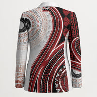 Bula Fiji Vintage Tapa Blazer Kaivity Masi Wave Motifs - Red
