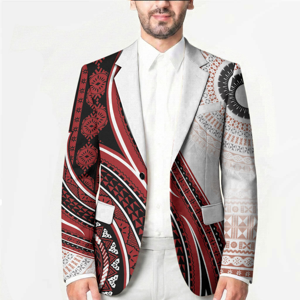 Bula Fiji Vintage Tapa Blazer Kaivity Masi Wave Motifs - Red