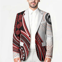 Bula Fiji Vintage Tapa Blazer Kaivity Masi Wave Motifs - Red