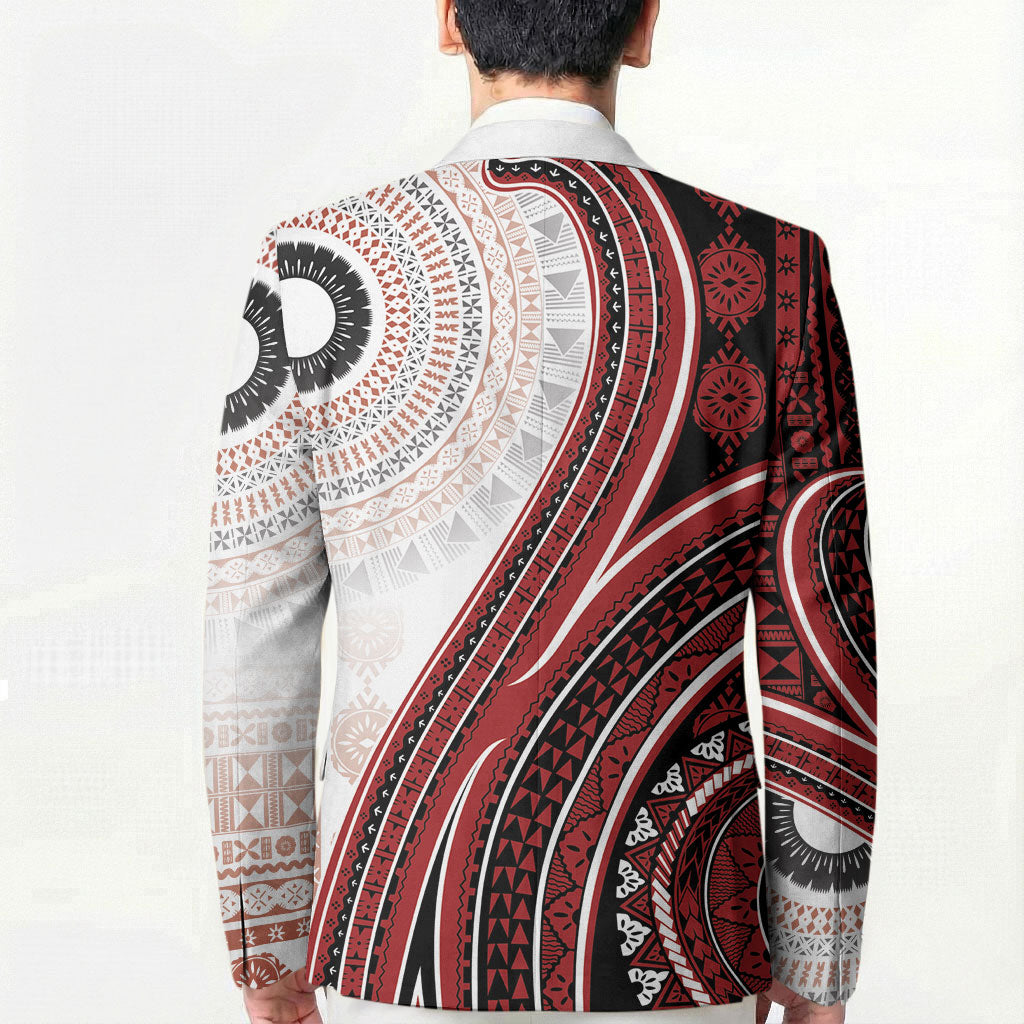 Bula Fiji Vintage Tapa Blazer Kaivity Masi Wave Motifs - Red