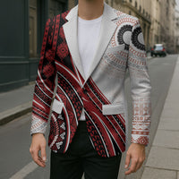 Bula Fiji Vintage Tapa Blazer Kaivity Masi Wave Motifs - Red