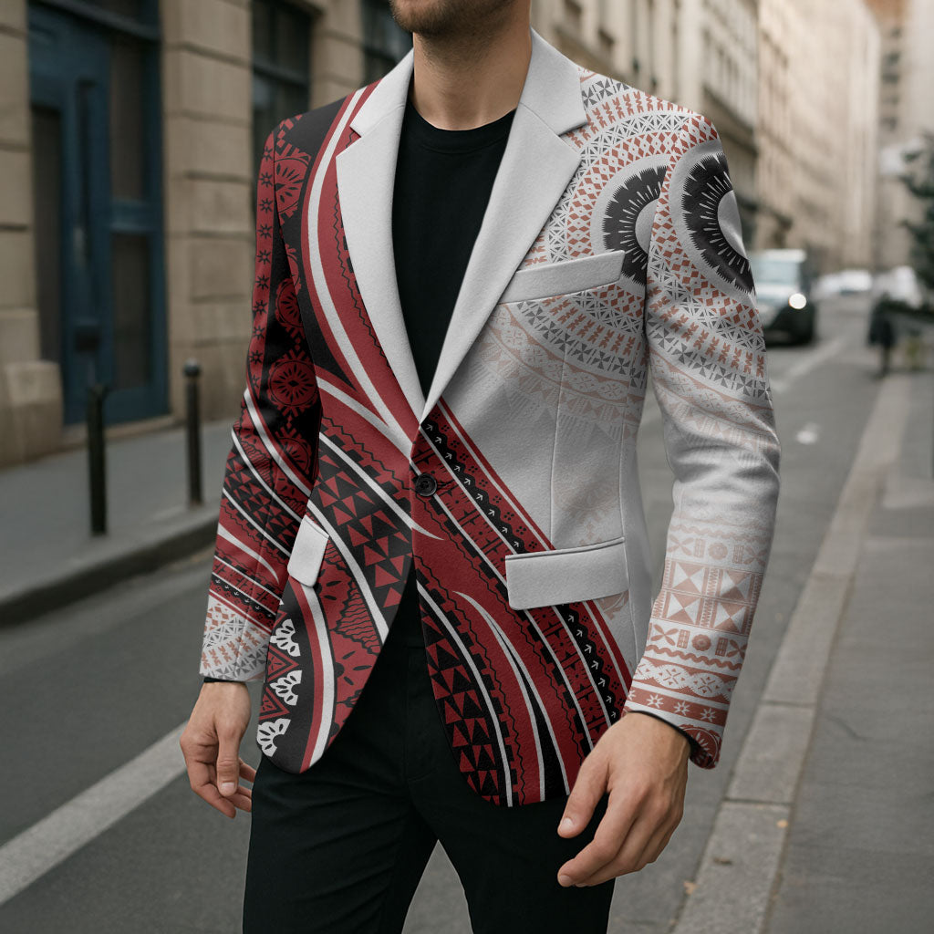 Bula Fiji Vintage Tapa Blazer Kaivity Masi Wave Motifs - Red