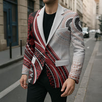 Bula Fiji Vintage Tapa Blazer Kaivity Masi Wave Motifs - Red
