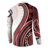 Bula Fiji Vintage Tapa Button Sweatshirt Kaivity Masi Wave Motifs - Red LT7 - Polynesian Pride
