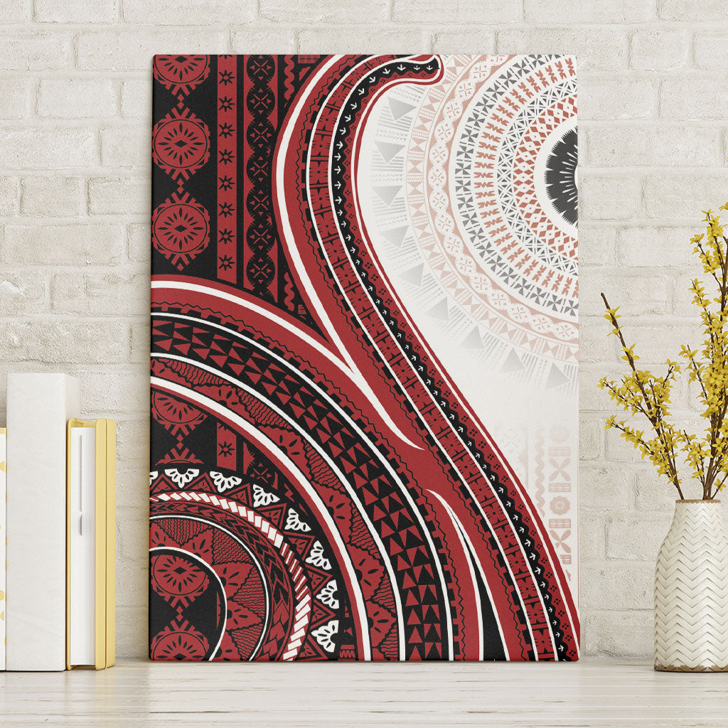 Bula Fiji Vintage Tapa Canvas Wall Art Kaivity Masi Wave Motifs - Red