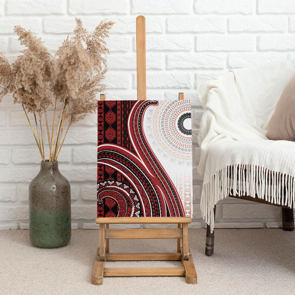 Bula Fiji Vintage Tapa Canvas Wall Art Kaivity Masi Wave Motifs - Red LT7 - Polynesian Pride