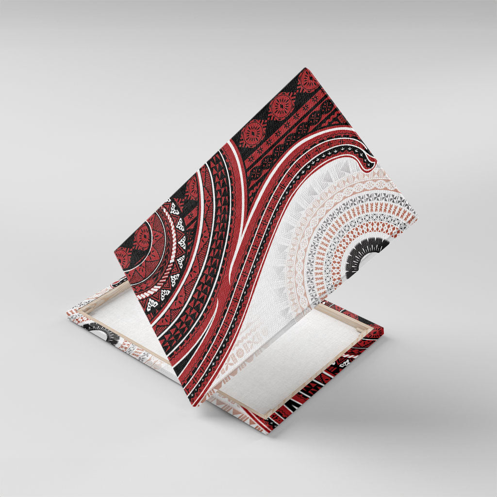Bula Fiji Vintage Tapa Canvas Wall Art Kaivity Masi Wave Motifs - Red LT7 With Frame Red - Polynesian Pride