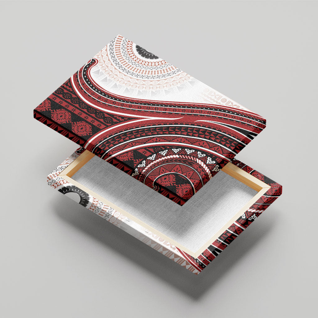 Bula Fiji Vintage Tapa Canvas Wall Art Kaivity Masi Wave Motifs - Red LT7 - Polynesian Pride