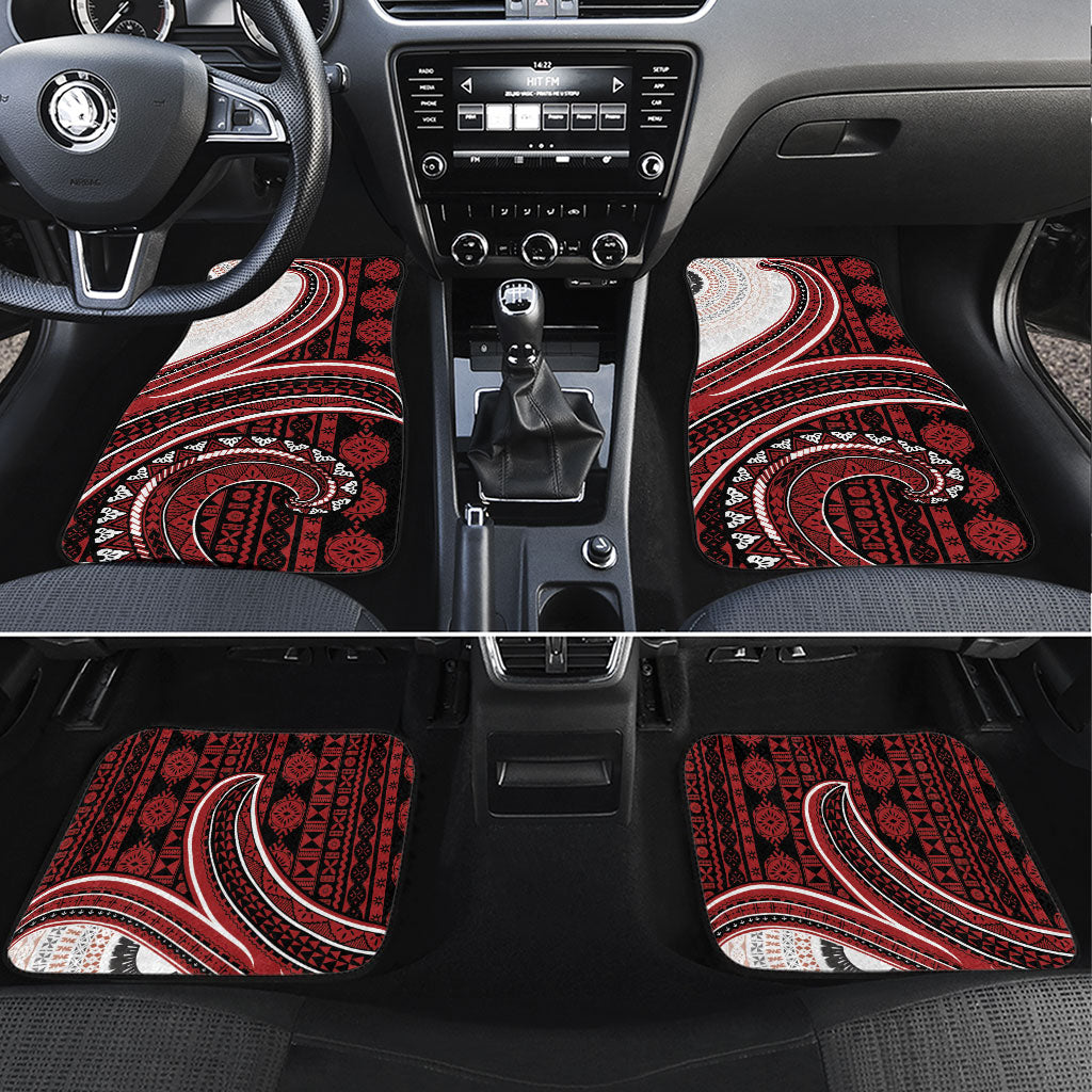Bula Fiji Vintage Tapa Car Mats Kaivity Masi Wave Motifs - Red LT7 Set 4pcs Red - Polynesian Pride