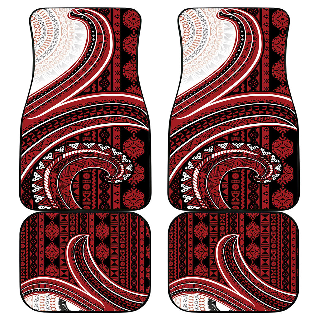 Bula Fiji Vintage Tapa Car Mats Kaivity Masi Wave Motifs - Red LT7 - Polynesian Pride