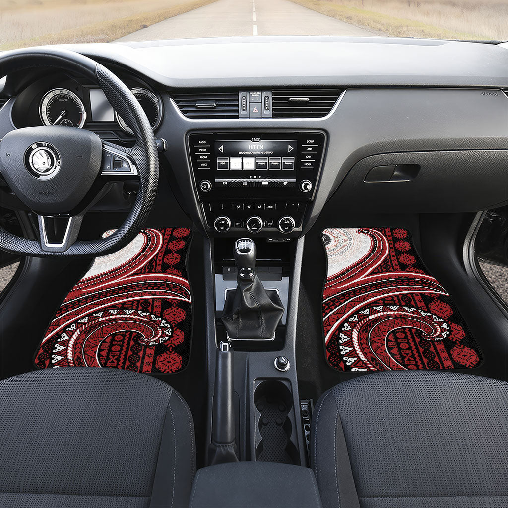 Bula Fiji Vintage Tapa Car Mats Kaivity Masi Wave Motifs - Red LT7 Set 2pcs - Front Red - Polynesian Pride