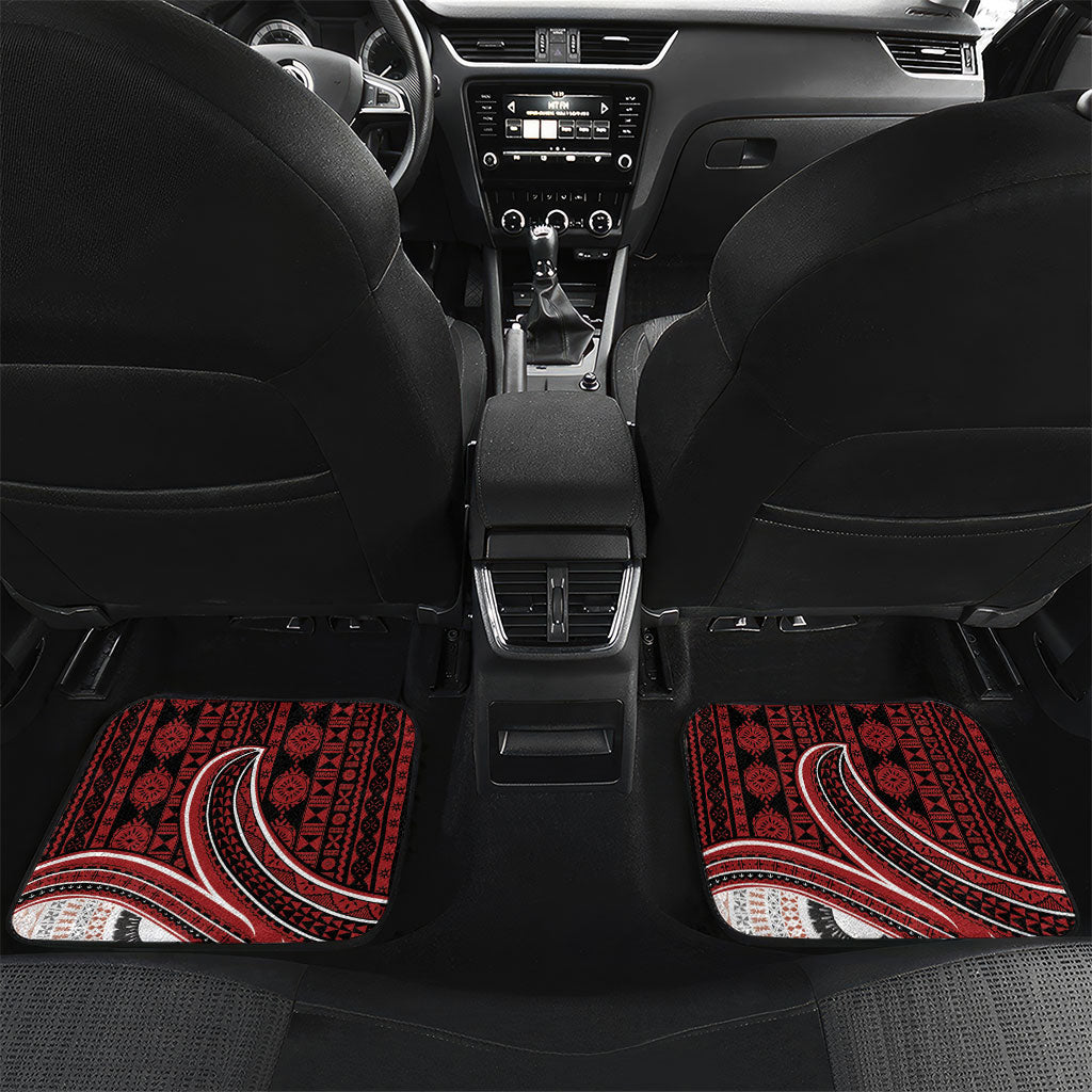 Bula Fiji Vintage Tapa Car Mats Kaivity Masi Wave Motifs - Red LT7 Set 2pcs - Back Red - Polynesian Pride