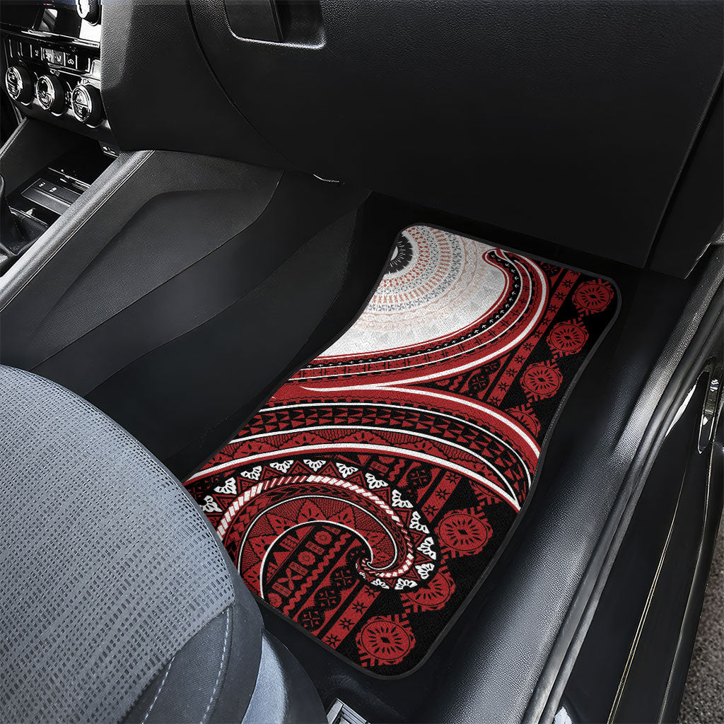 Bula Fiji Vintage Tapa Car Mats Kaivity Masi Wave Motifs - Red LT7 - Polynesian Pride