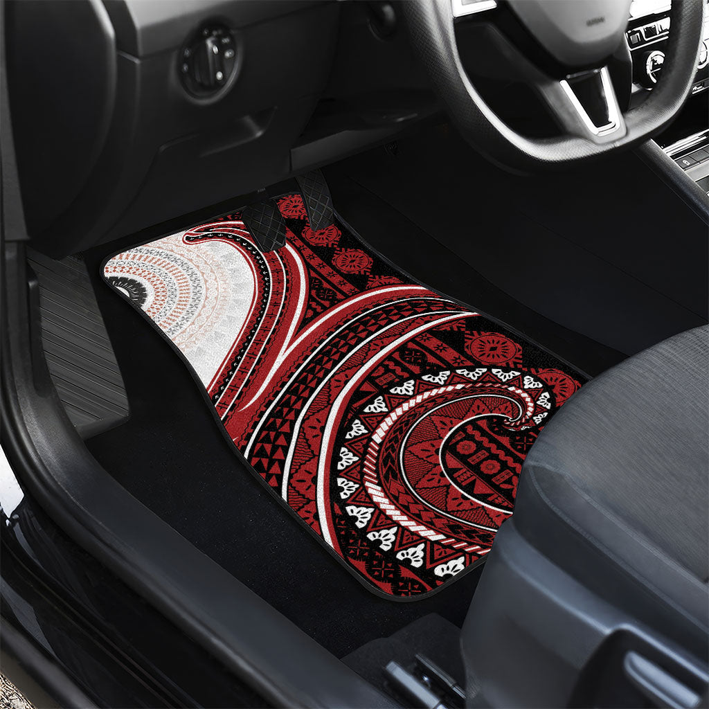 Bula Fiji Vintage Tapa Car Mats Kaivity Masi Wave Motifs - Red LT7 - Polynesian Pride