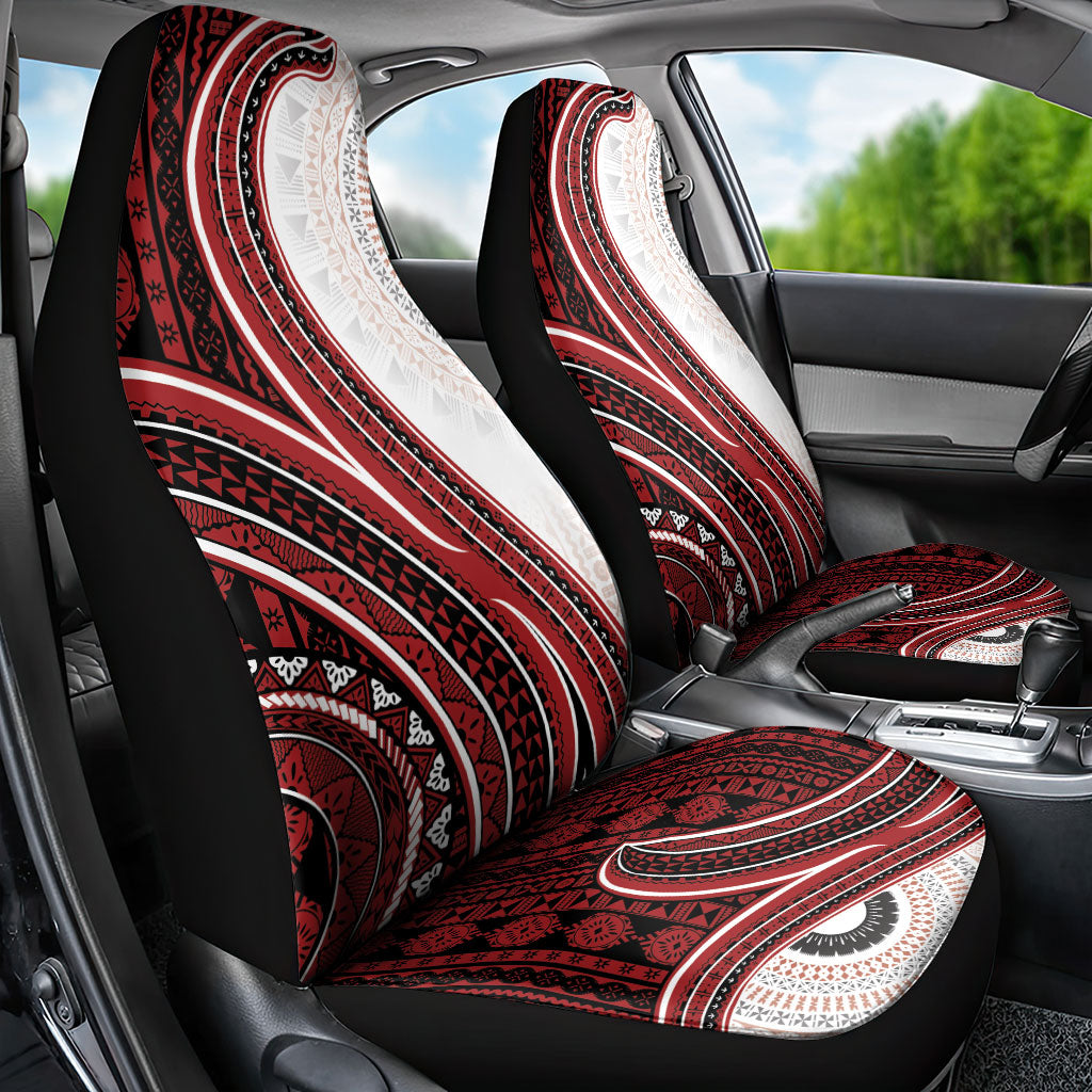 Bula Fiji Vintage Tapa Car Seat Cover Kaivity Masi Wave Motifs - Red