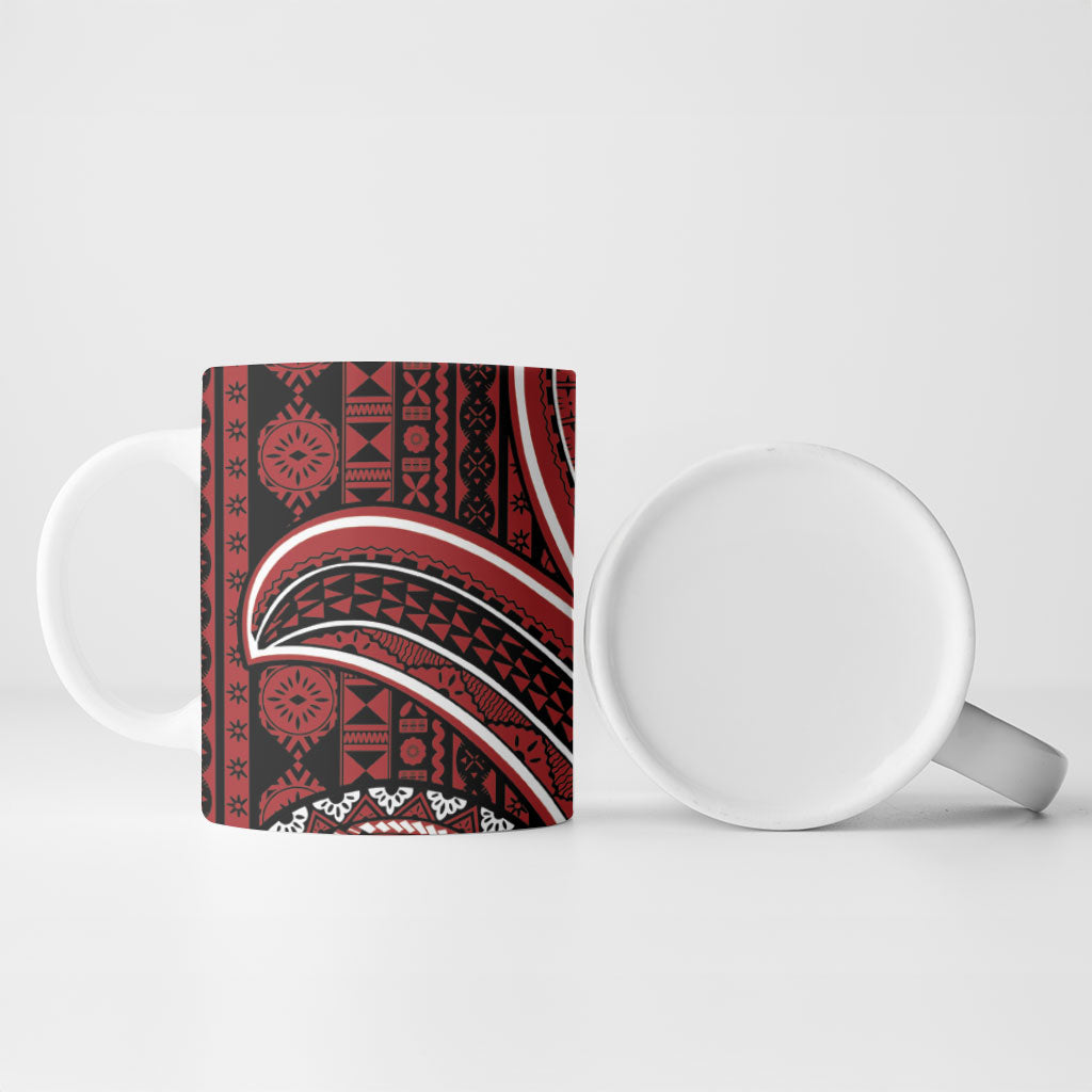 Bula Fiji Vintage Tapa Ceramic Mug Kaivity Masi Wave Motifs - Red LT7 - Polynesian Pride