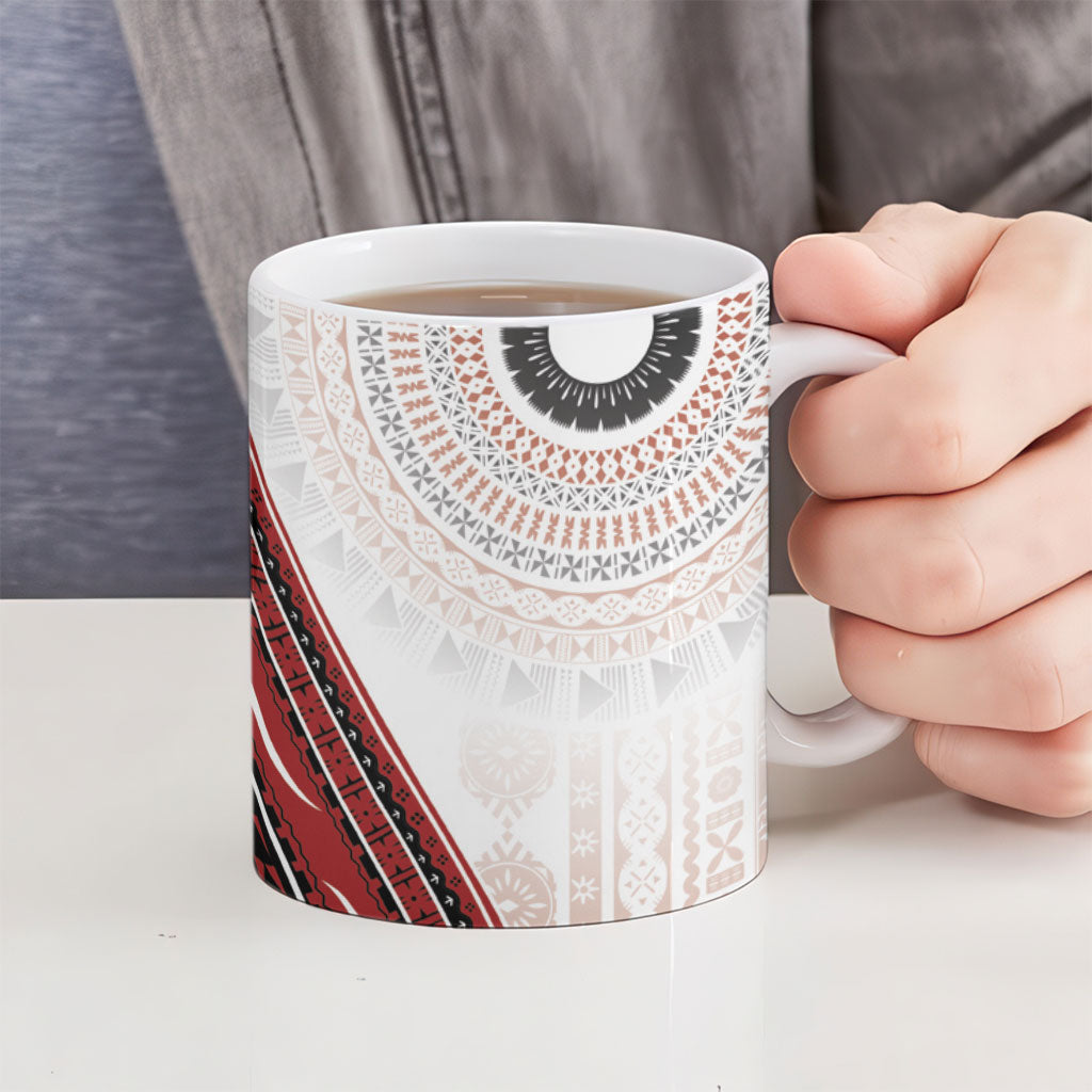 Bula Fiji Vintage Tapa Ceramic Mug Kaivity Masi Wave Motifs - Red LT7 - Polynesian Pride