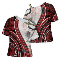 Bula Fiji Vintage Tapa Cross Shoulder Shirt Kaivity Masi Wave Motifs - Red