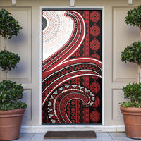 Bula Fiji Vintage Tapa Door Cover Kaivity Masi Wave Motifs - Red LT7 Red - Polynesian Pride