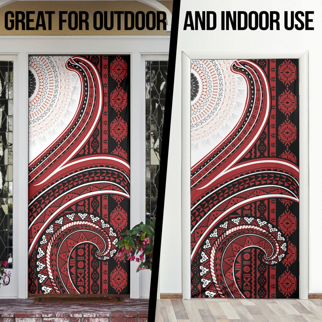 Bula Fiji Vintage Tapa Door Cover Kaivity Masi Wave Motifs - Red LT7 - Polynesian Pride
