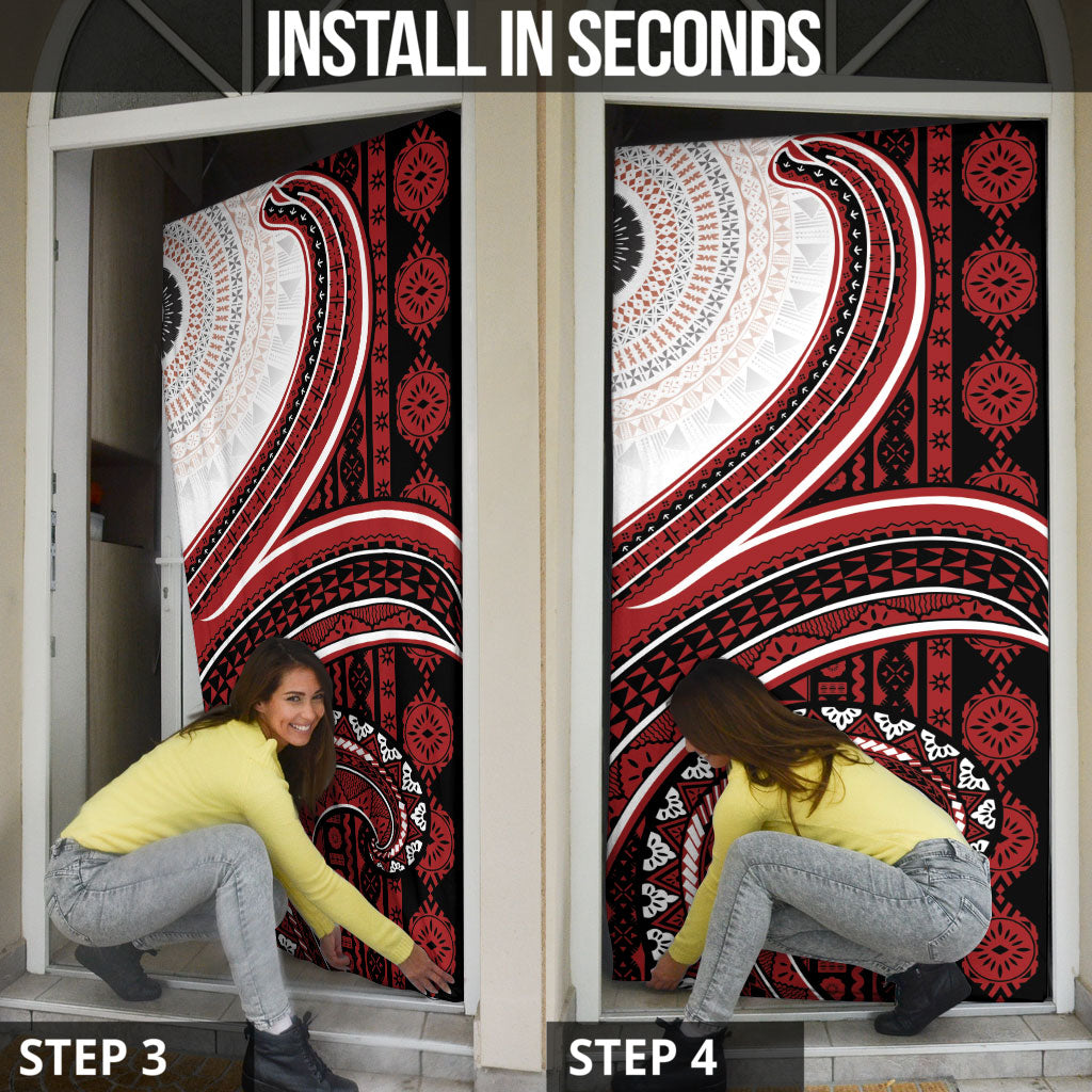 Bula Fiji Vintage Tapa Door Cover Kaivity Masi Wave Motifs - Red LT7 - Polynesian Pride
