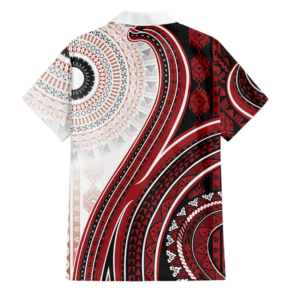 Bula Fiji Vintage Tapa Family Matching Summer Maxi Dress and Hawaiian Shirt Kaivity Masi Wave Motifs - Red
