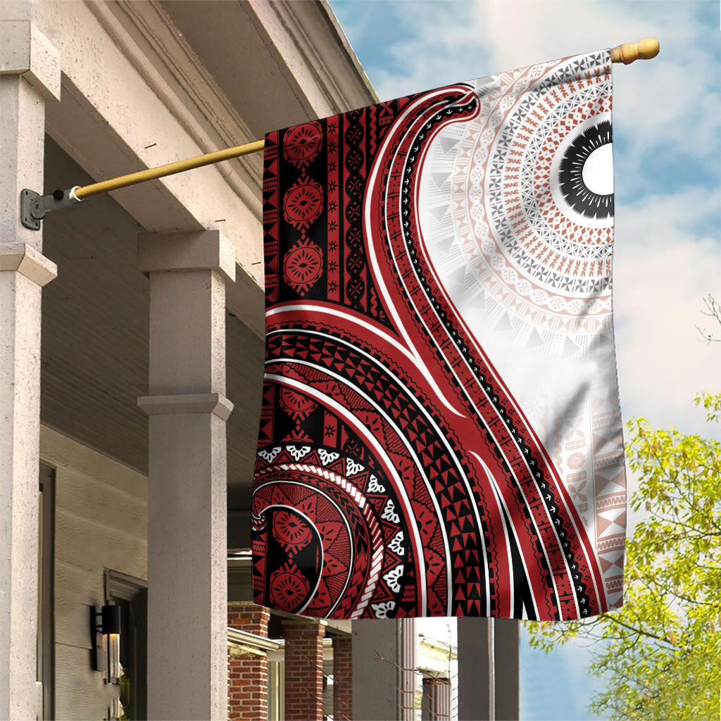 Bula Fiji Vintage Tapa Garden Flag Kaivity Masi Wave Motifs - Red