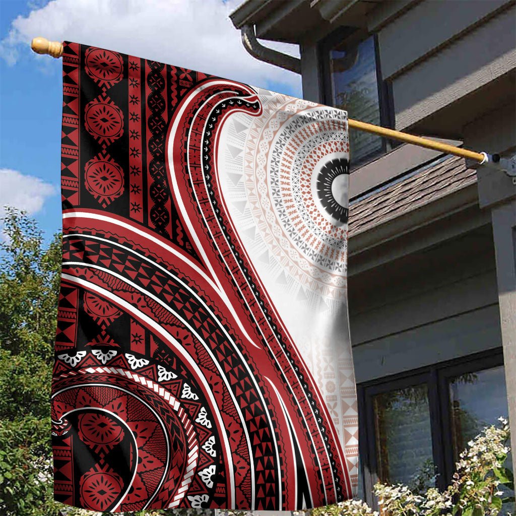 Bula Fiji Vintage Tapa Garden Flag Kaivity Masi Wave Motifs - Red LT7 - Polynesian Pride