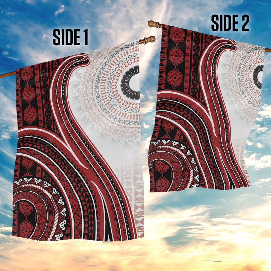 Bula Fiji Vintage Tapa Garden Flag Kaivity Masi Wave Motifs - Red LT7 - Polynesian Pride