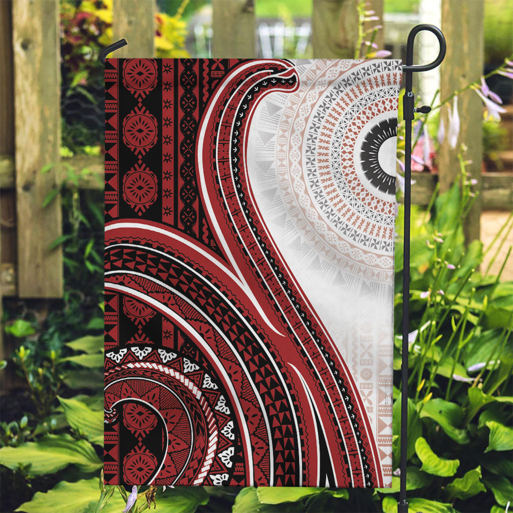 Bula Fiji Vintage Tapa Garden Flag Kaivity Masi Wave Motifs - Red LT7 Garden Flag Red - Polynesian Pride